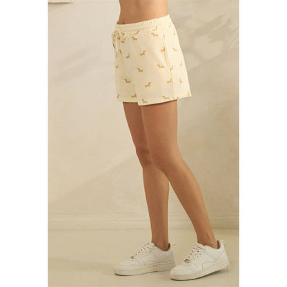 Ivory Dachshund/Weiner Dog Printed Shorts S-L