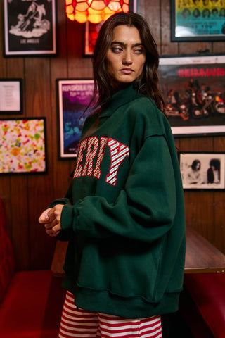 MERRY Embroidered Mock Neck Sweatshirt