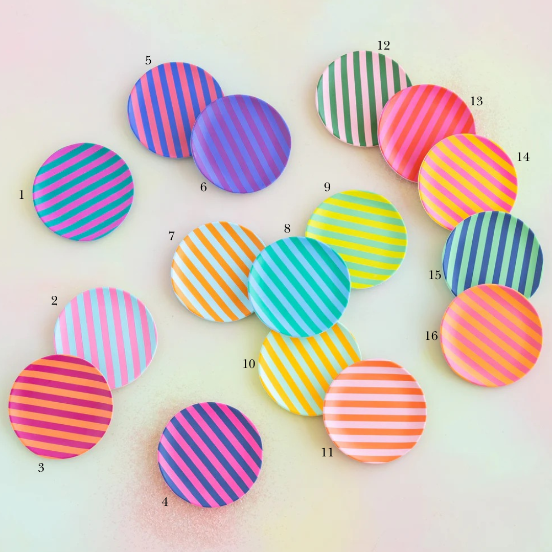 Glitterville Supper Stripes Melamine Dessert Plates- 16 Colors