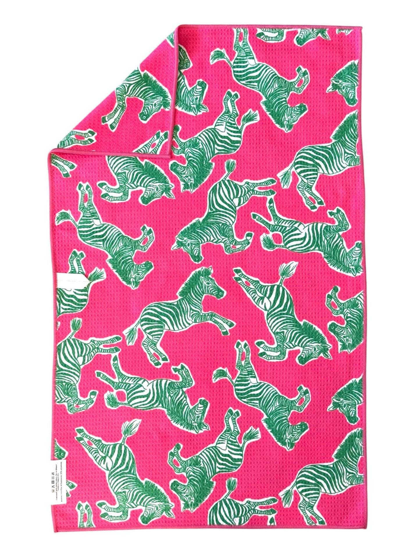 Pink + Green Zebras-Double-Sided Hand Towel 17x27 in