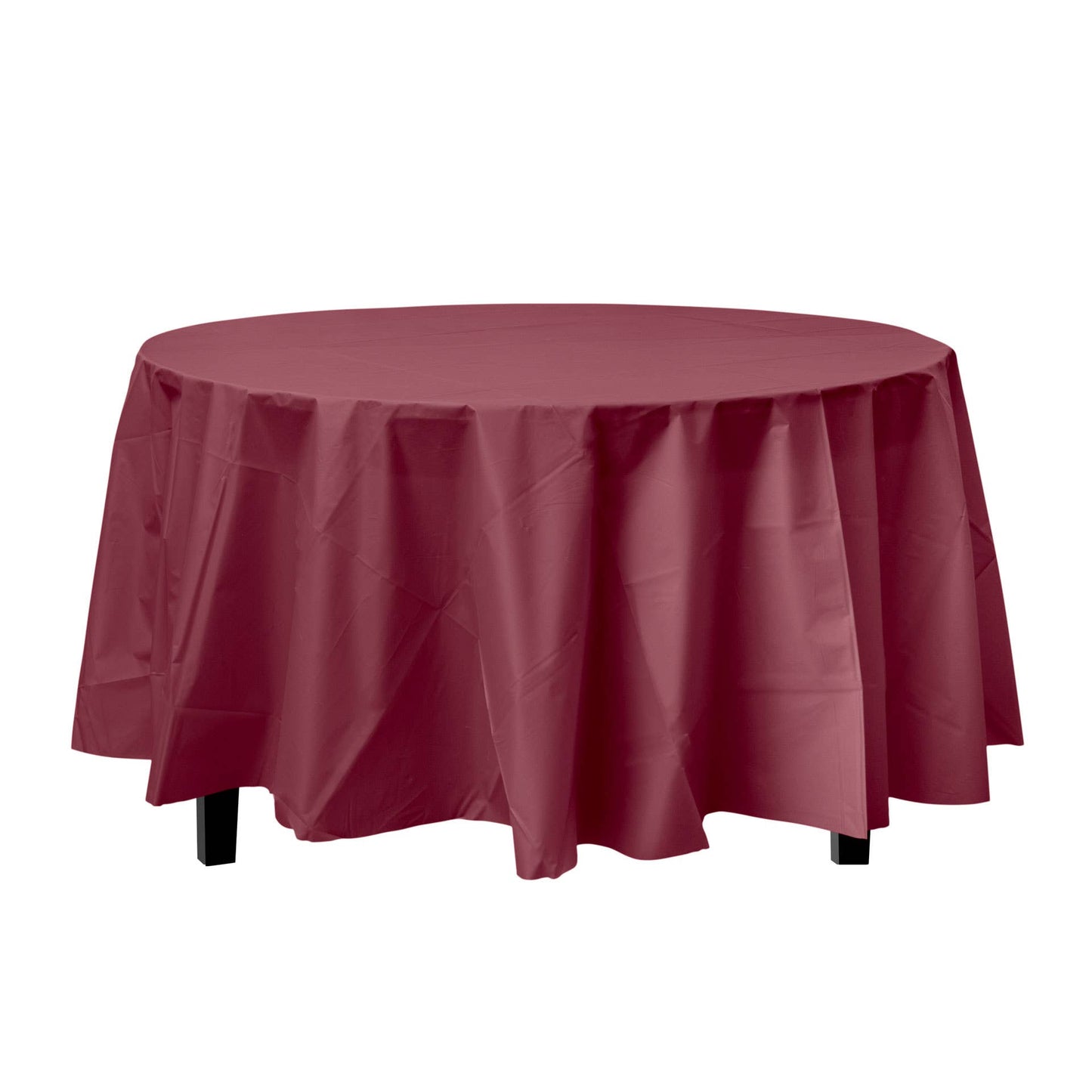 Round 84 inch.  Maroon Plastic Tablecloth Disposable