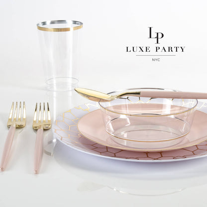 14 Oz. Round Clear • Gold Plastic Bowls | 10 Pack