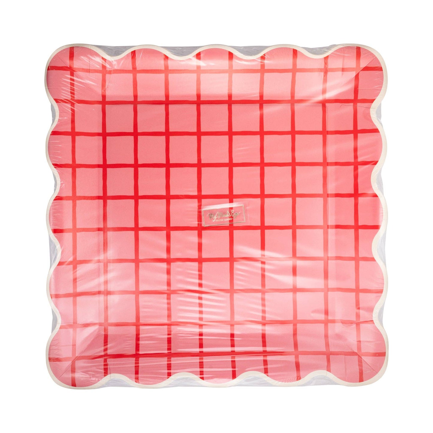 Red and Pink Grid Scallop Square Plates 8ct