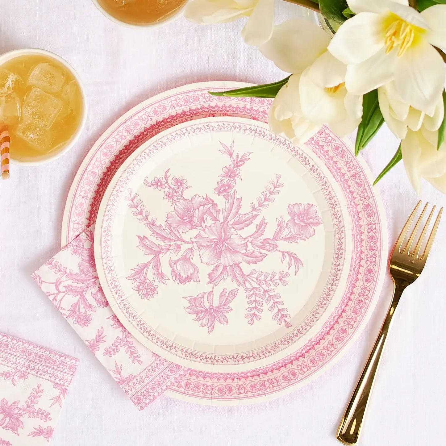 Pink Toile Small Side Plates- 10ct