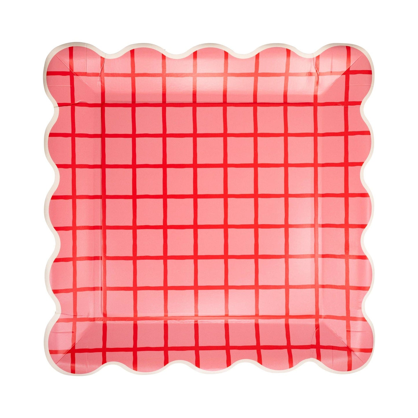 Red and Pink Grid Scallop Square Plates 8ct
