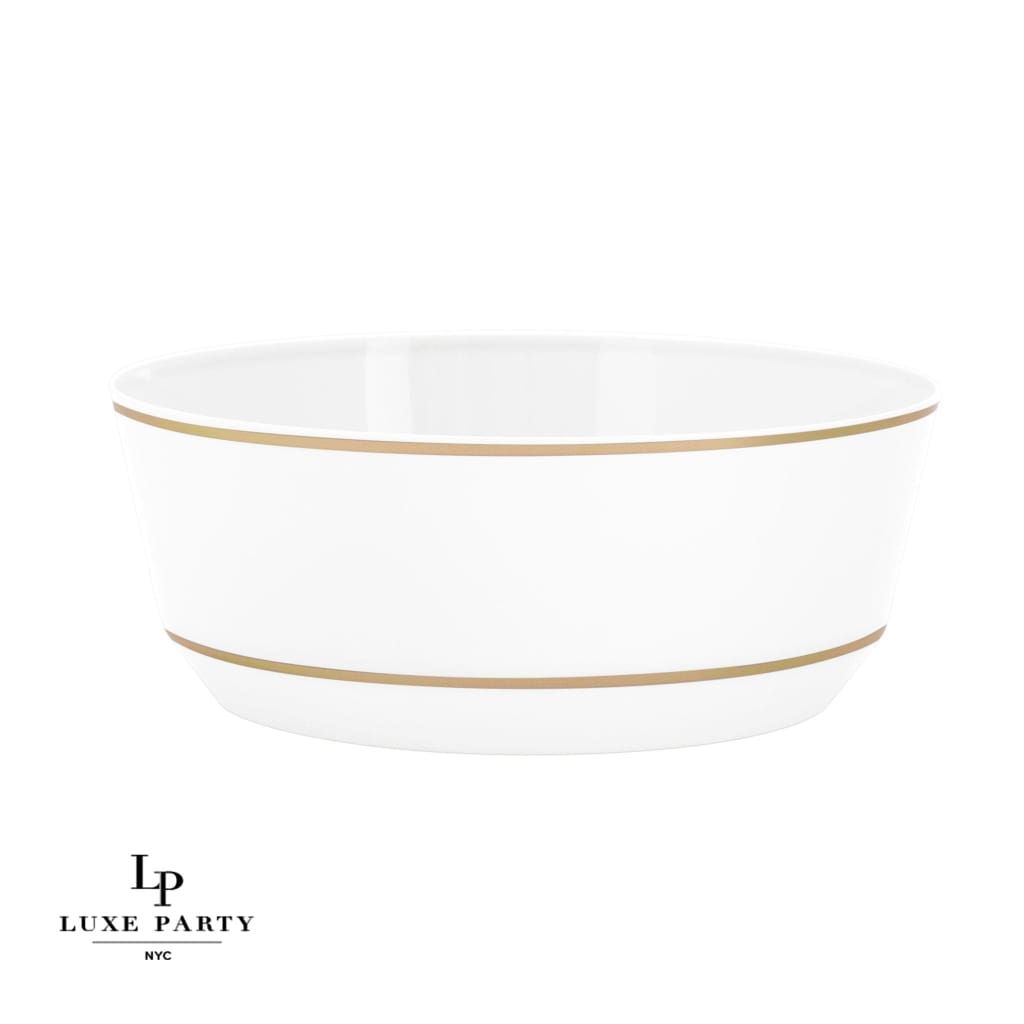 8 Oz. Round White • Gold Plastic Dessert Bowls | 10 Pack