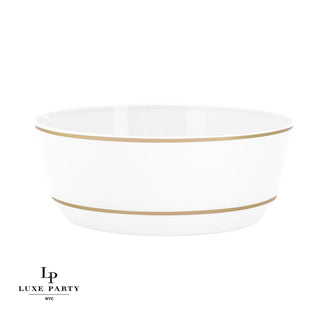 8 Oz. Round White • Gold Plastic Dessert Bowls | 10 Pack