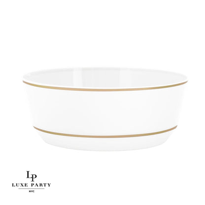 8 Oz. Round White • Gold Plastic Dessert Bowls | 10 Pack