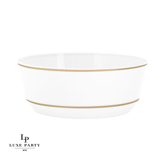 8 Oz. Round White • Gold Plastic Dessert Bowls | 10 Pack