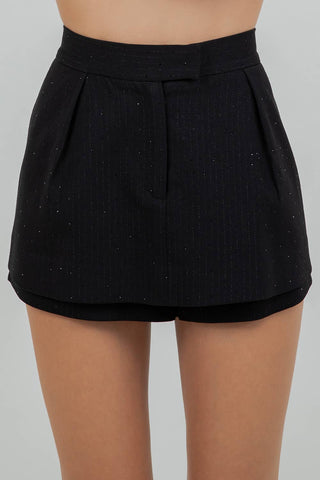 After Hours Black Pinstriped Rhinestone Skort