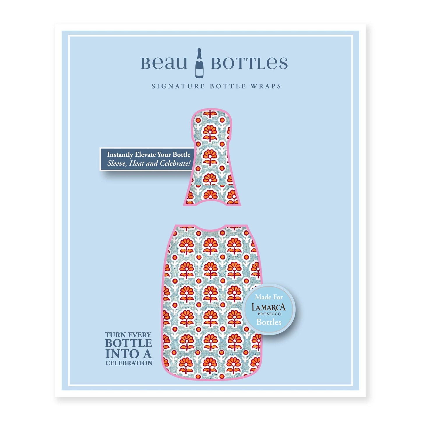Beau Bottles Indian Blockprint Blue Flower - Prosecco Collection