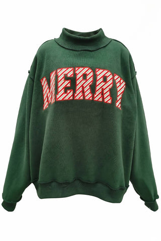MERRY Embroidered Mock Neck Sweatshirt