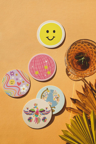 Smiley Face Double-Sided Coaster Set of 4