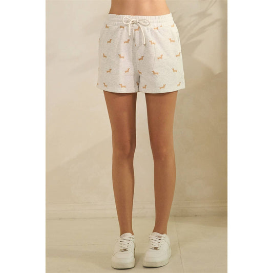 Dachshund/Wiener Dog Print Shorts- Heather Gray S-L