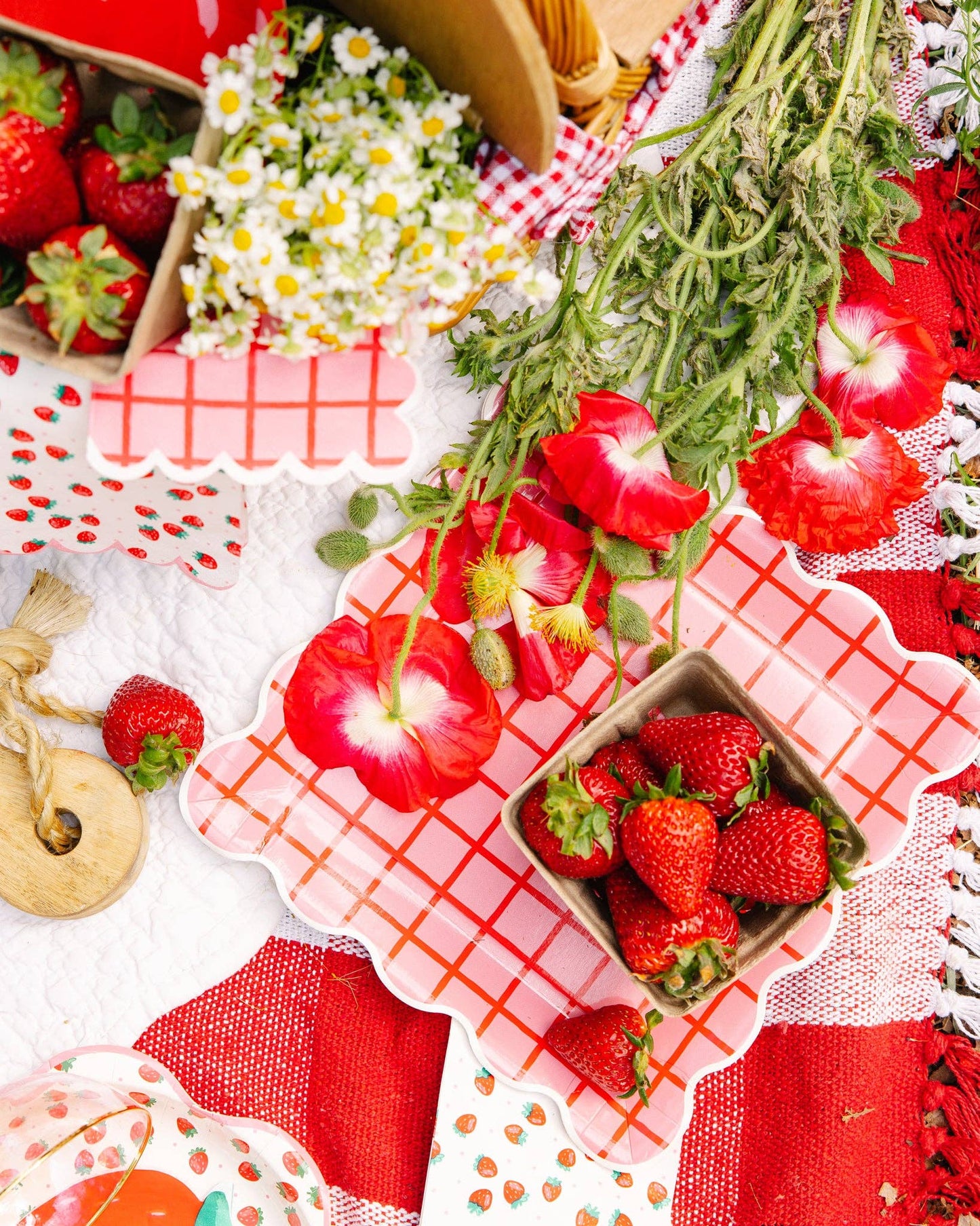 Red and Pink Grid Cocktail Napkin