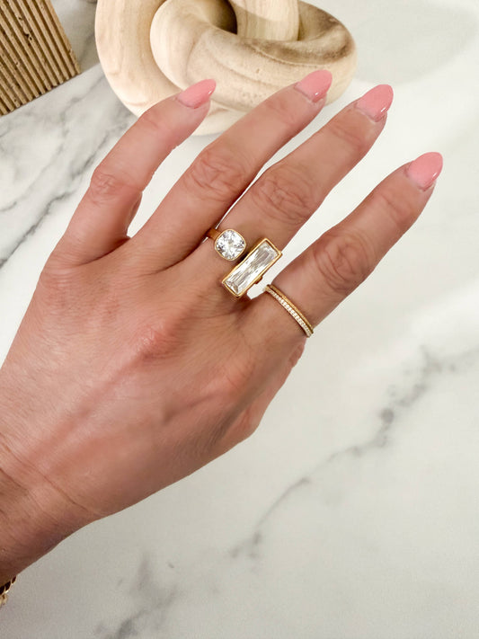 The Emily Baguette Emerald & Square Stone Ring - Waterproof & Adjustable