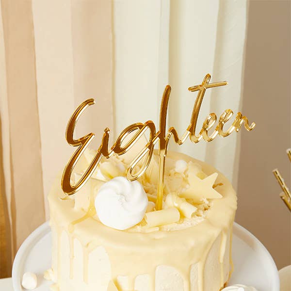 Gold 'Eighteen' 18 Acrylic Cake Topper