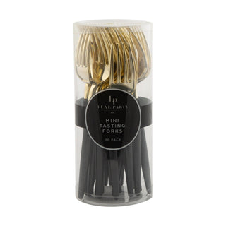 Black and Gold Plastic Mini Forks | 20 Forks