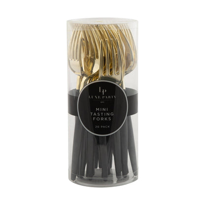 Black and Gold Plastic Mini Forks | 20 Forks