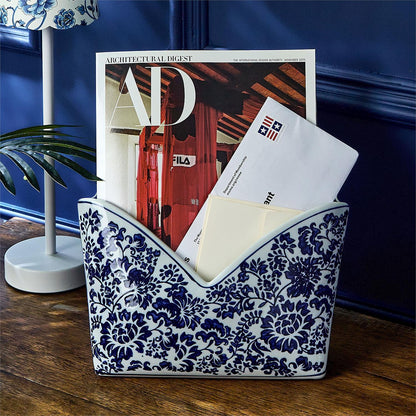 Blue & White Chinoiserie Ceramic Mail + Letter Holder