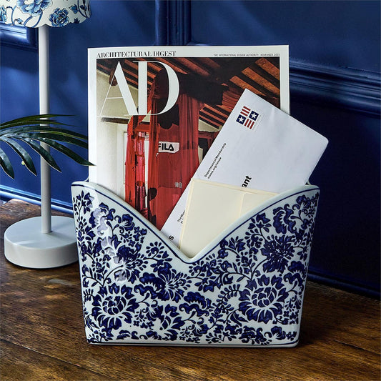 Blue & White Chinoiserie Ceramic Mail + Letter Holder