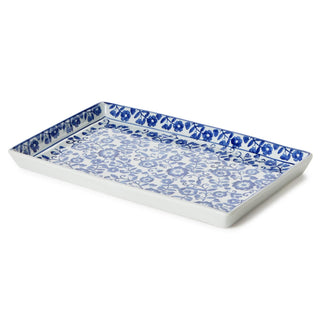 Signature Chinoiserie Hand-Painted Porcelain Blue and White Floral Tray