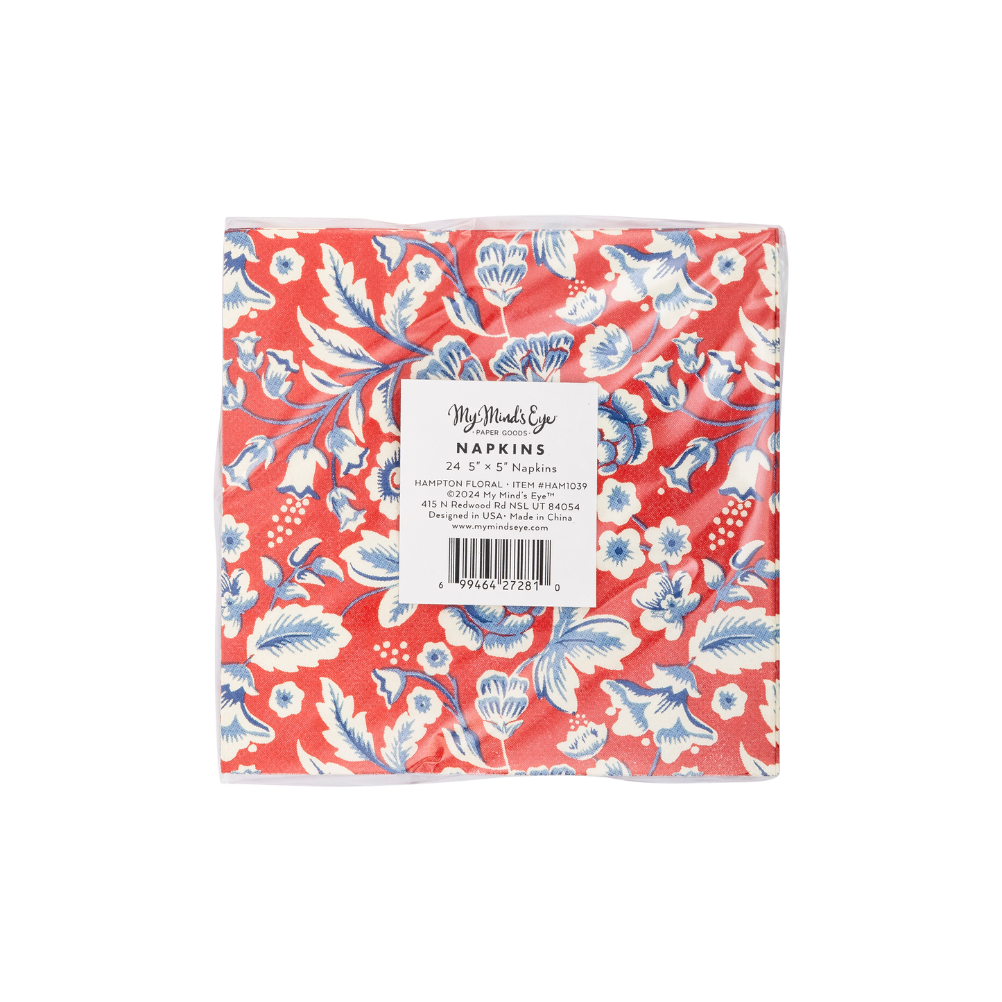 Hamptons Floral Red & Blue Paper Cocktail Napkins 24ct