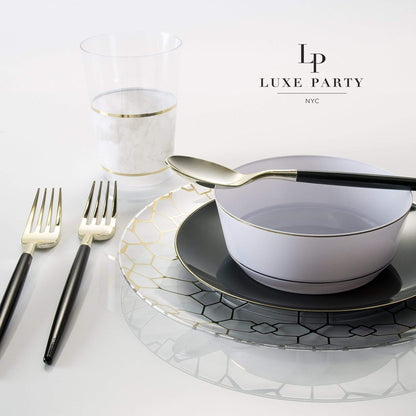 14 Oz. Round White • Gold Plastic Bowls | 10 Pack