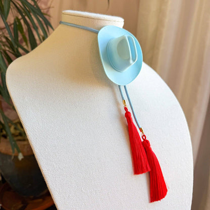 Cowboy Hat Bolo- Powder Blue & Red