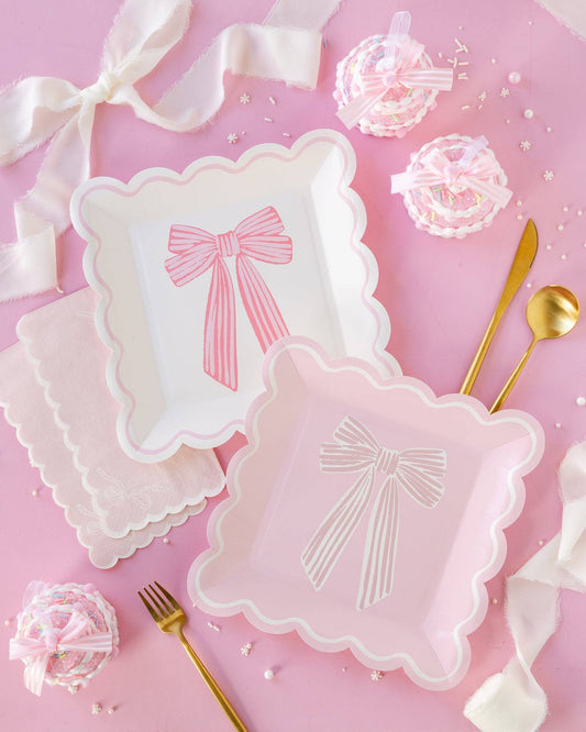 Large Pink Bows Plates 8ct