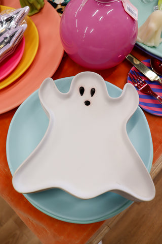 Stoneware Ghost Shaped Plate, Matte White & Black