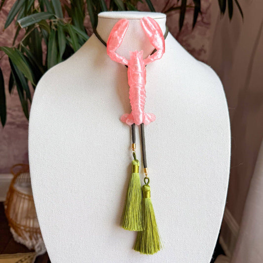 Crawfish Lobster Bolo Quartz Pink with Moss Green & Olive