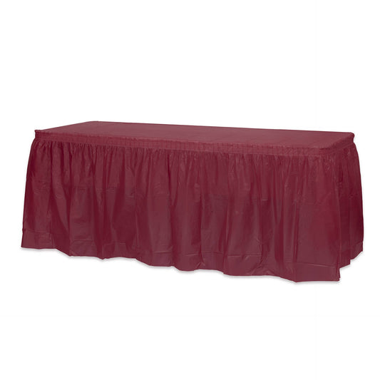 Maroon Disposable Plastic Table Skirt - 14 Ft