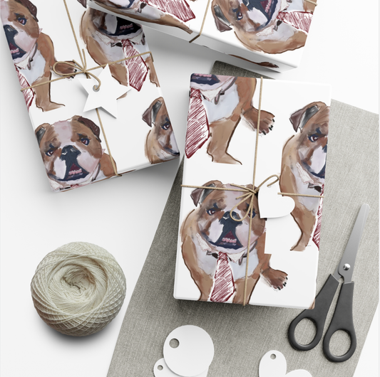 Bulldog Wearing a Neck Tie Wrapping Paper, 5' Roll