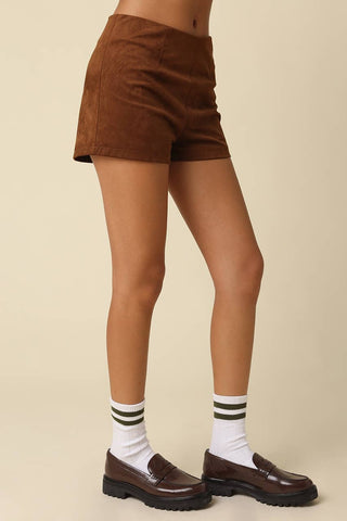Saddle Up Suede Tailored Shorts- Light Brown