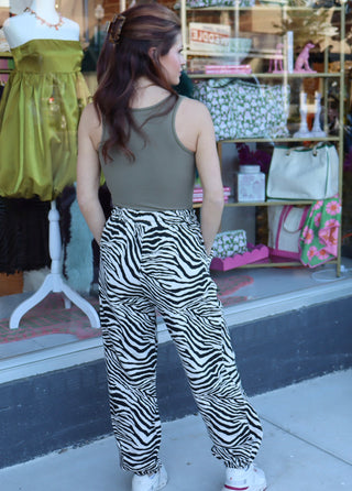 Zebra Print Elastic-Cuff Jogger Pants