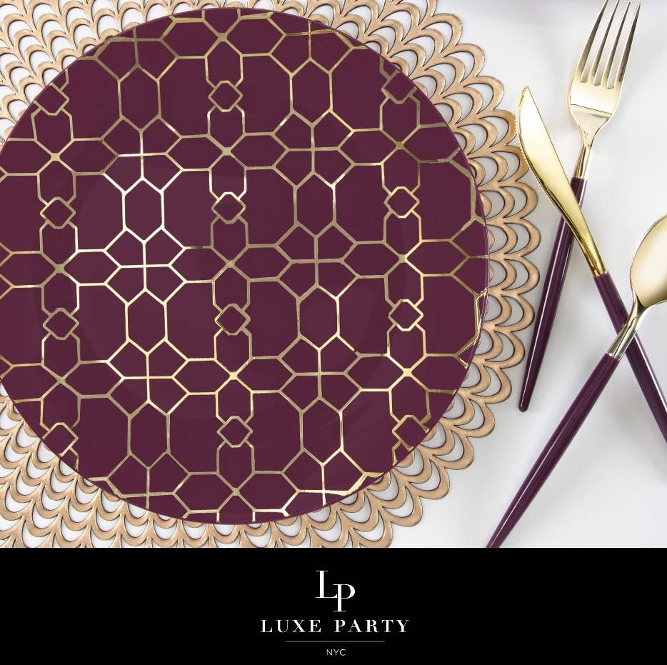 Chic Round Maroon and Gold Forks | 32 Pieces