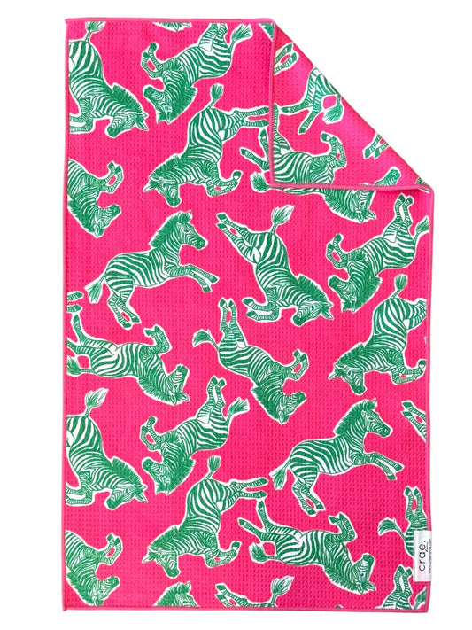 Pink + Green Zebras-Double-Sided Hand Towel 17x27 in