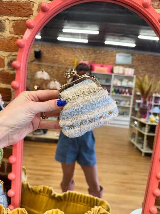 Glenda Gies Blue White Tweed “Pixie” Coin Purse