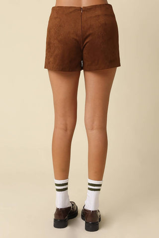Saddle Up Suede Tailored Shorts- Light Brown