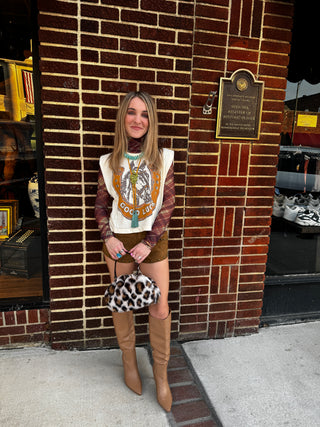 Wild West Leather Studded Micro Shorts in Camel
