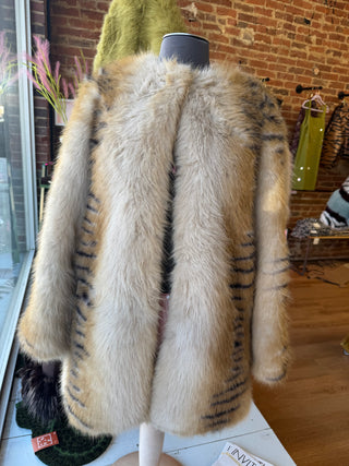 Elle Faux Fur Tiger Striped Cream Coat