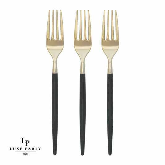 Chic Round Emerald and Gold Forks | 32 Pieces