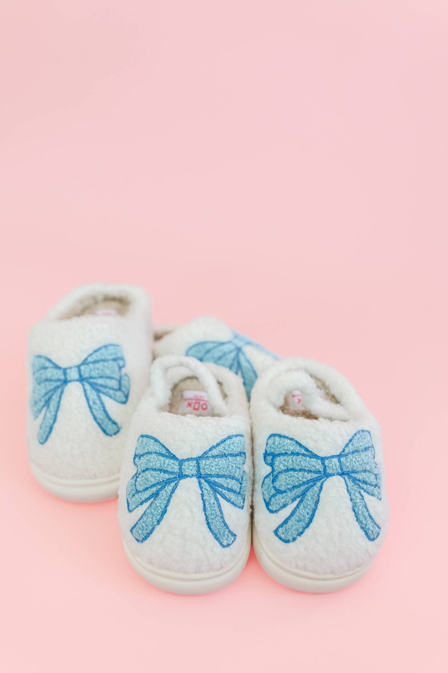Toddler/Kids Fuzzy Plush Slippers with Blue Bow
