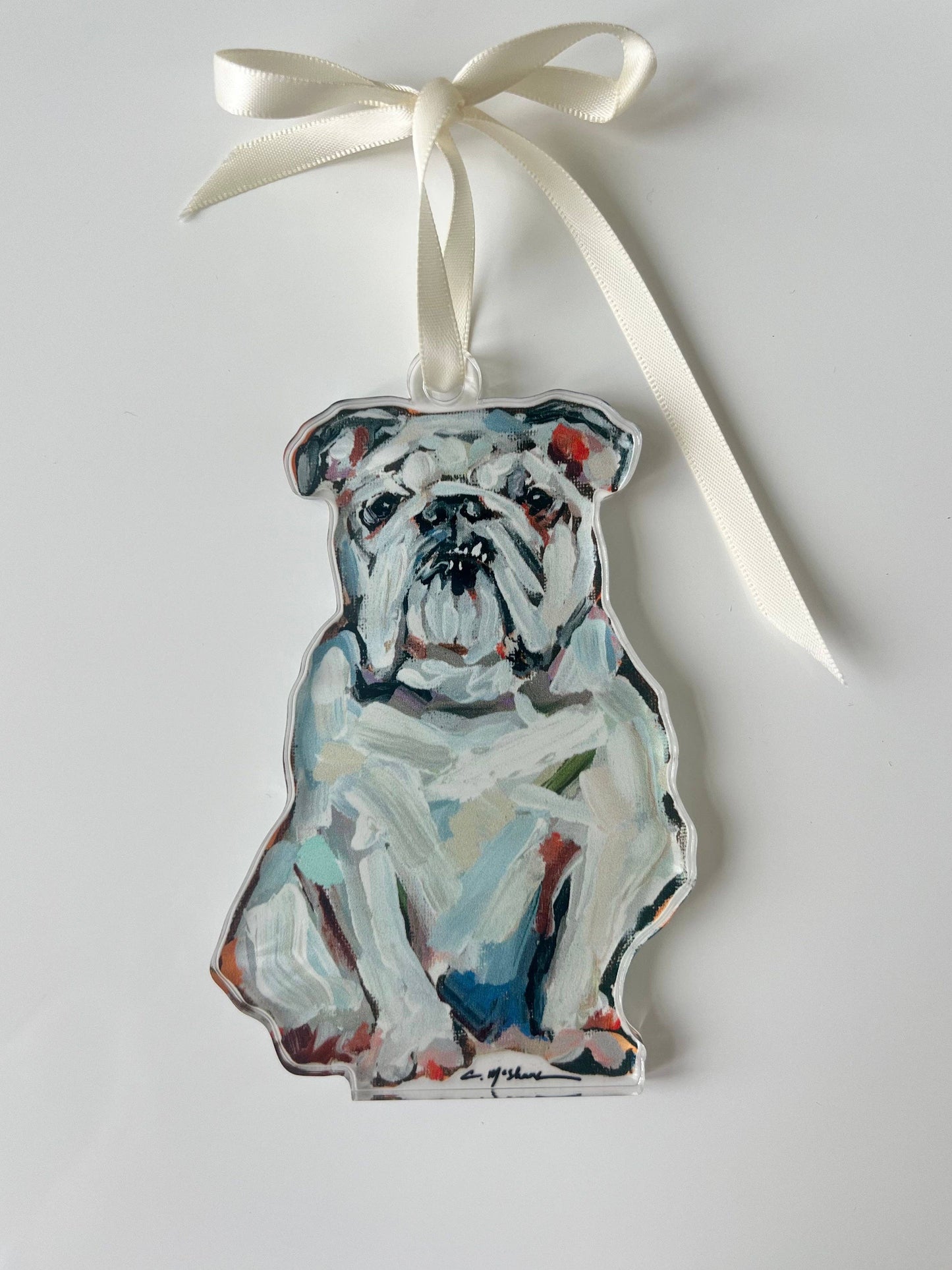 White Bulldog Acrylic Ornament