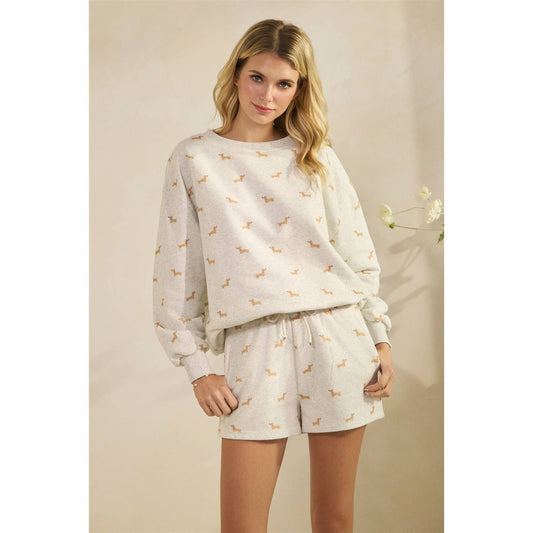 Dachshund/Wiener Dog Print Sweatshirt- Heather Gray S-L