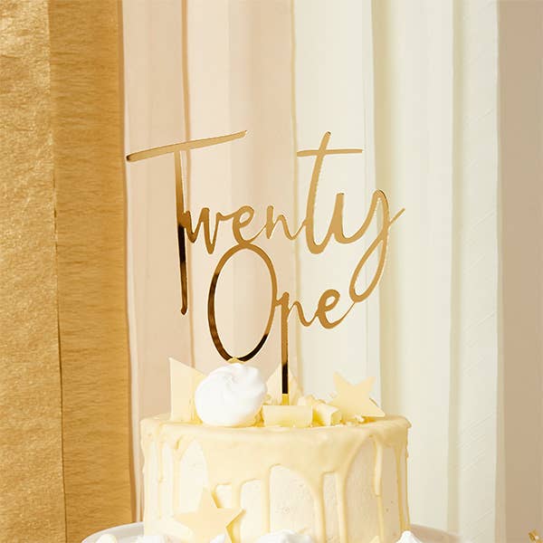 Gold 'Twenty One' 21 Acrylic Cake Topper