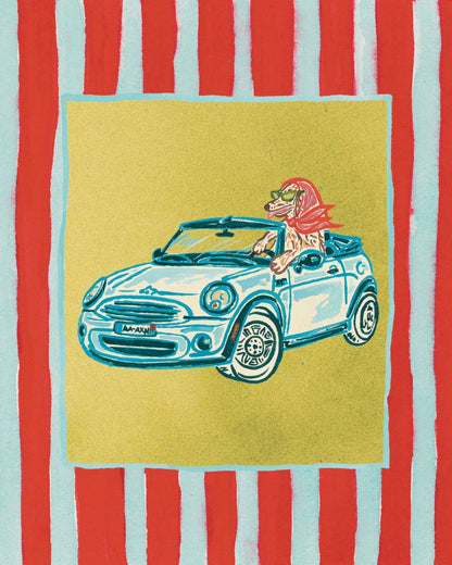 Dachshund Collection: Convertible Rides Fine Art Print: 5x7