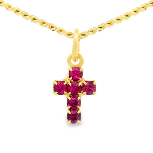 Single Mini Cross Necklace: Fuchsia