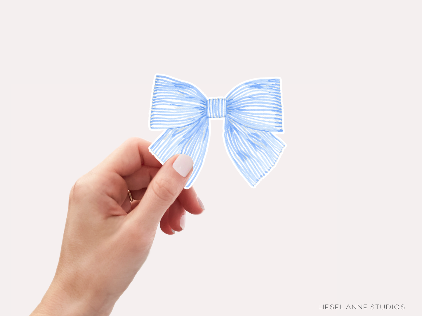 Blue Striped Bow Vinyl Sticker